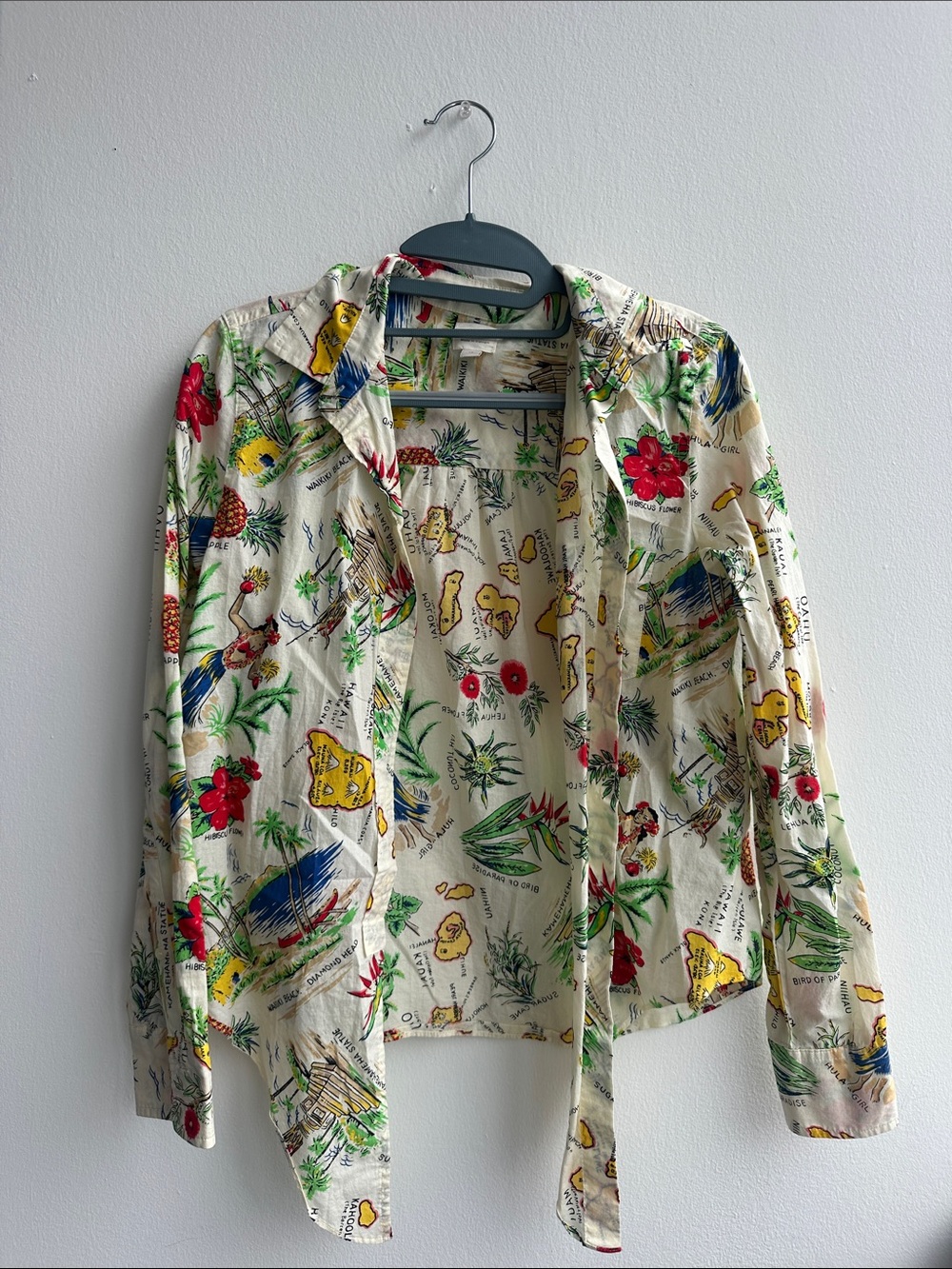 J. Crew Cream Tropical Print Women's Blouse with Red & Green Accents